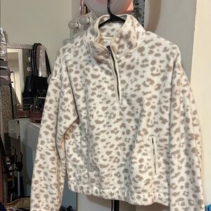 Cream & Taupe Leopard Print Fleece Pullover